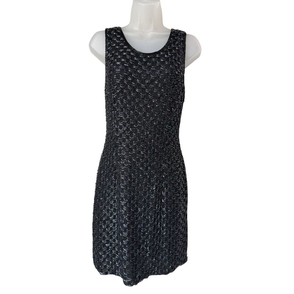 Vintage 1980’s Laurence Kazar Silk Beaded Cocktail Mini Dress - Picture 3 of 10